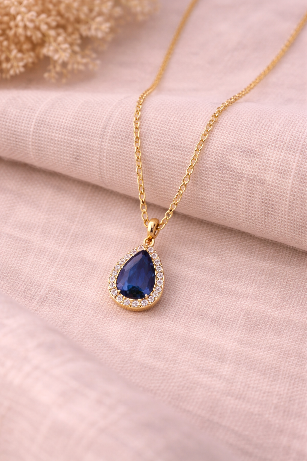 Skye Necklace — gold chain necklace with sapphire pendant
