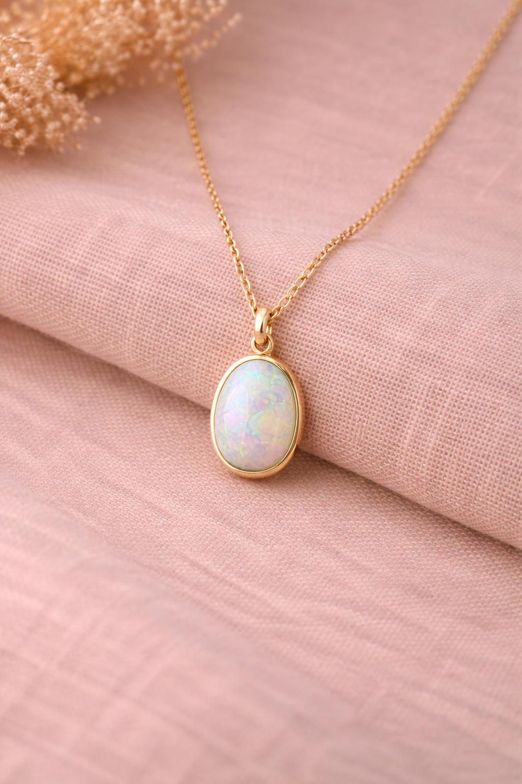 Lunaria Pendant — gold pendant necklace with opal
